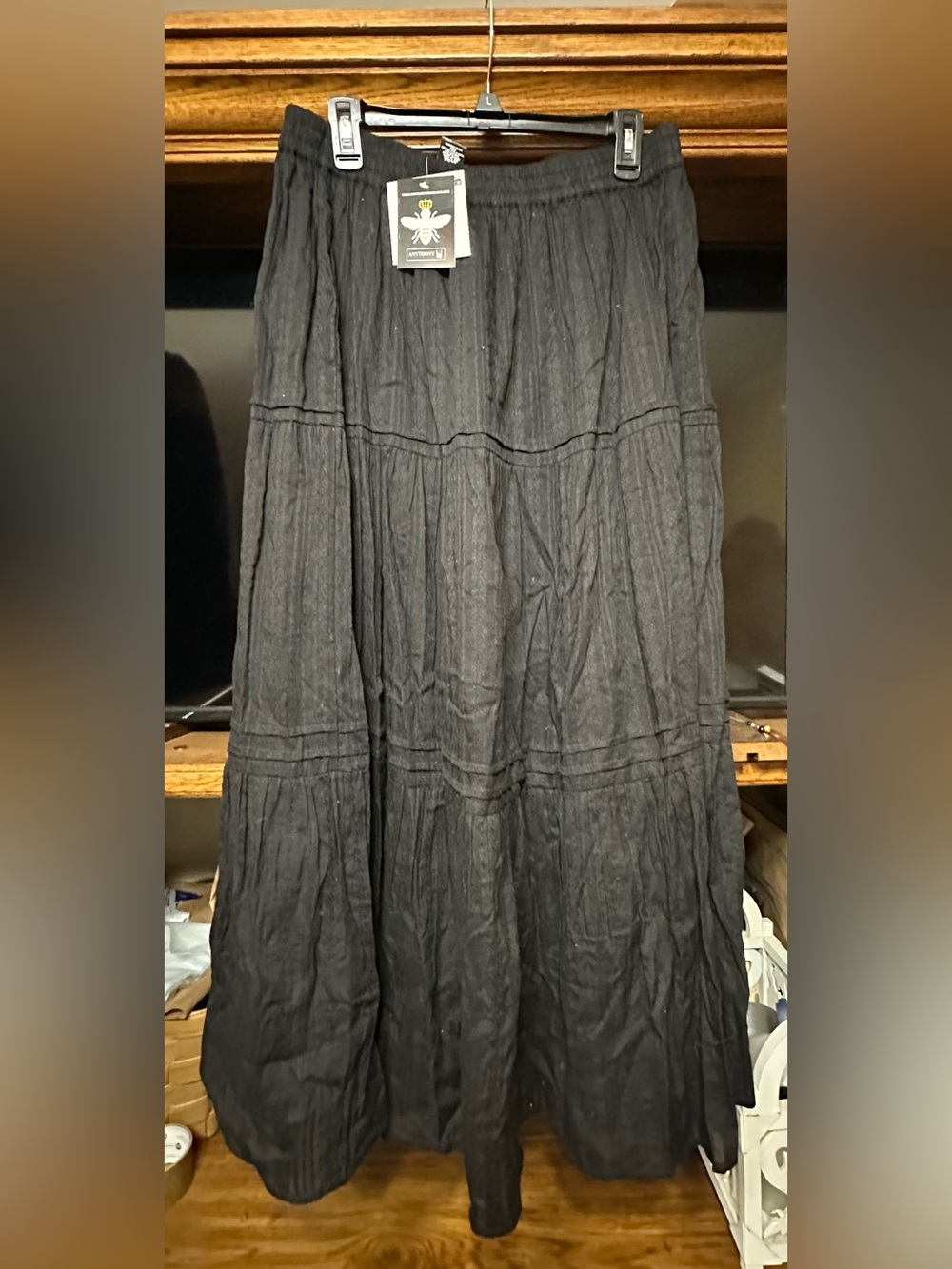 Anthony Originals black tiered maxi skirt, new with tags, size large, boho cotto